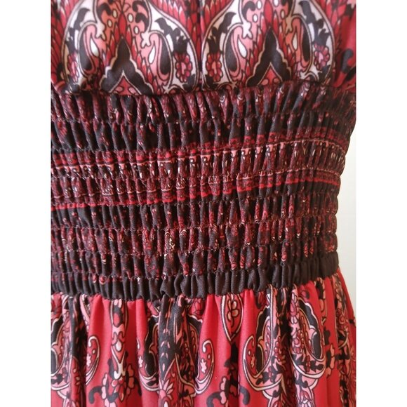 Takara Womens Maxi Dress Brown Red Paisley Print Sleeveless Ruched Medium Boho - Picture 10 of 12